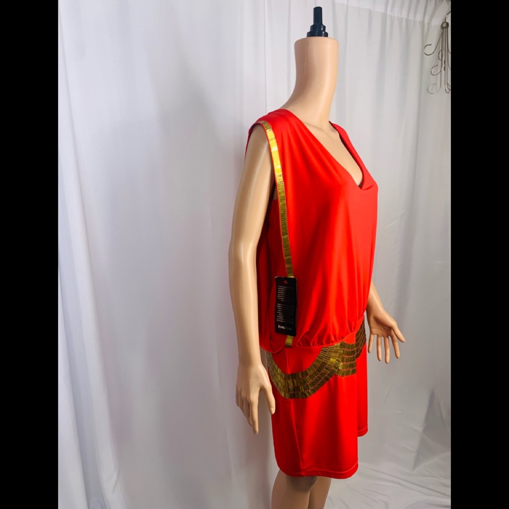 BEBE Red and Gold Sequin Dress